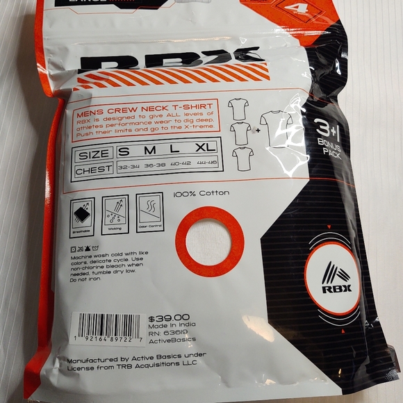 NWT RBX White Crew Neck Short Sleeve T Shirt Size Large - Picture 3 of 3